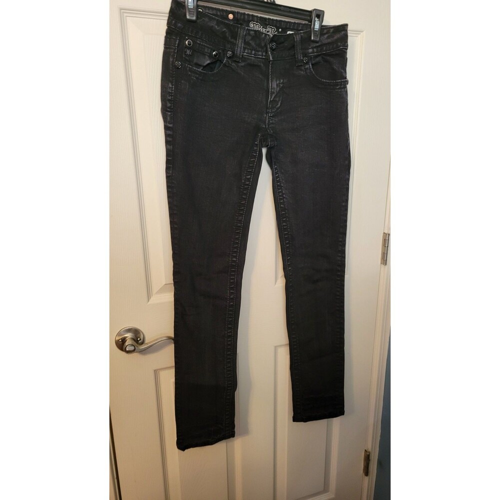 Miss Me Black Skinny Jeans Flap Pocket JS4009529 Mid Low Rise Tonal 29x32